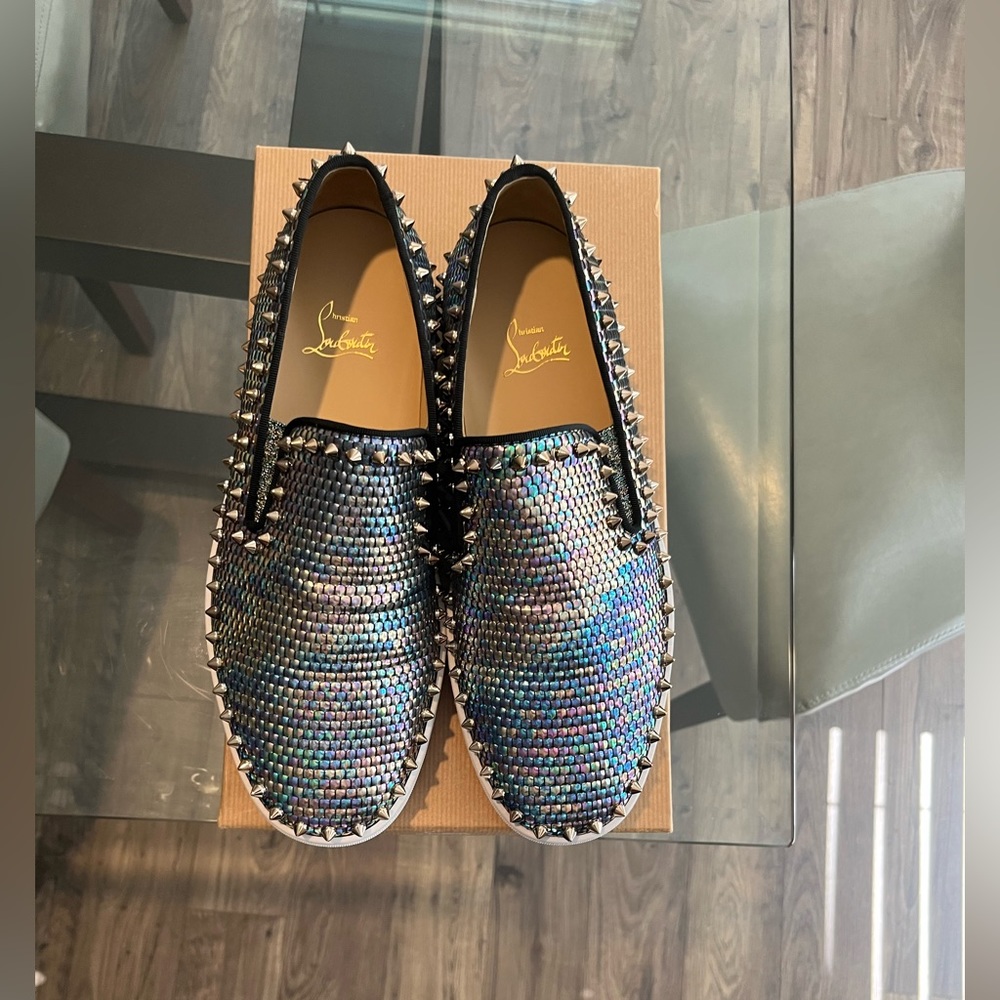 Christin Louboutin multi color metal Pik boat flat shoe